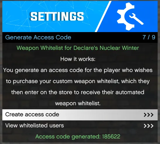 Access code generated (ref3)